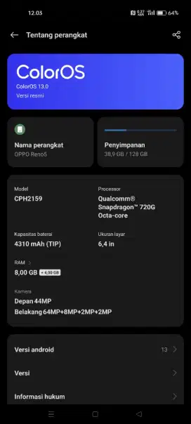 Oppo reno 5 4g 8/128