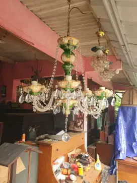 lampu kristal bohemia hijau botol antik
