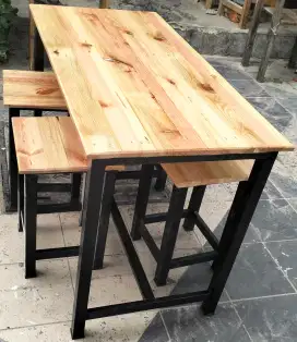 1Set Meja makan+4kursi Rangka besi
