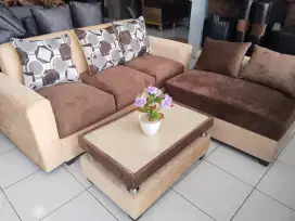 Sofa L putus cokelat cream