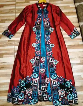 Luxury Embroidery organza maroon dress
