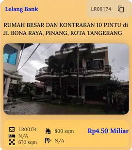 RUMAH BESAR DAN KONTRAKAN 10 PINTU, DI JL. BONA RAYA, TANGERANG