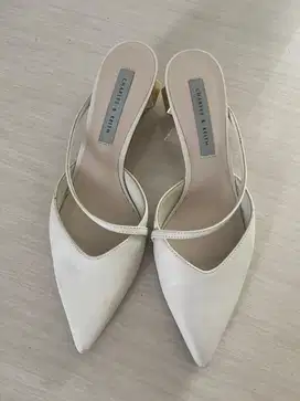 Charles & Keith White Mules Kitten Heels