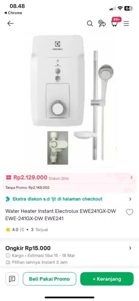 Waterheater instan electrolux