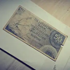 Langka 50 GULDEN DE JAVASCHE BANK SERI FEDERAL KOLEKSI  KERTAS KUNO