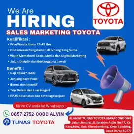 Lowongan Marketing Toyota Diutamakan Pengalaman Otomotif