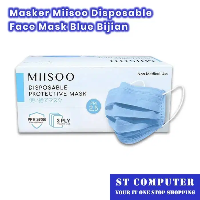 Masker Miisoo Disposable Face Mask Blue Bijian