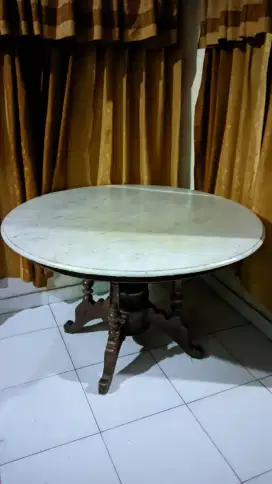Meja makan marmer kayu jati
