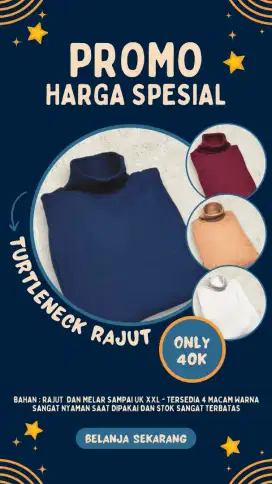 SWEATER RAJUT TURTLENECK SWEATER UNISEX (PRIA & WANITA) ATASAN