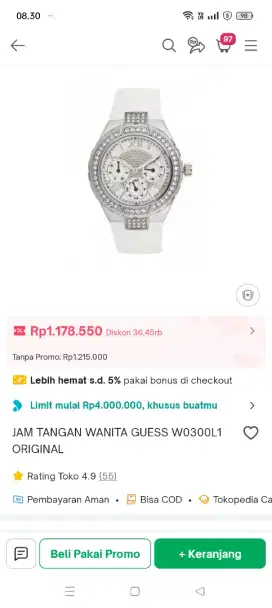 Jam Tangan Guess W0300L1 Strap Rubber White