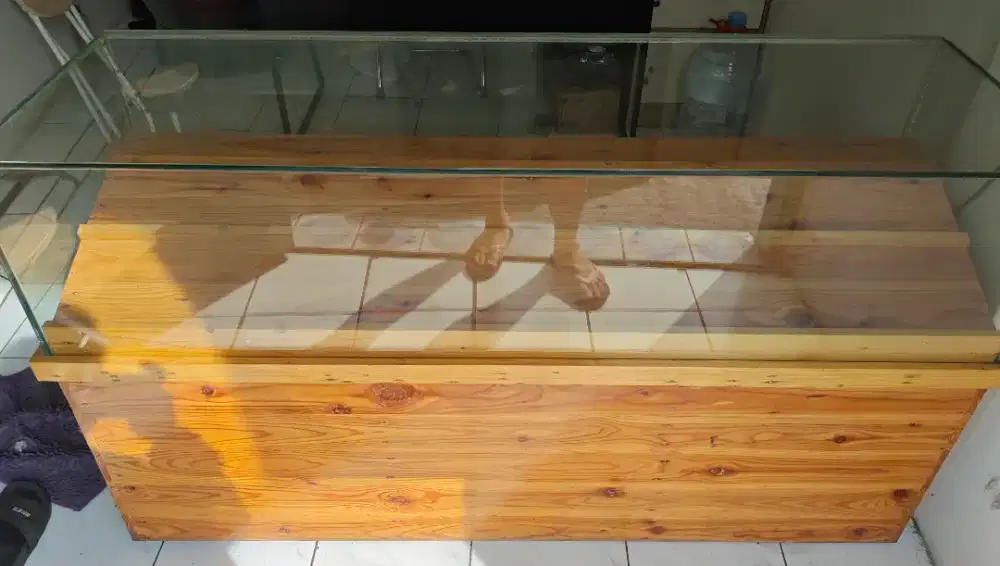 Etalase Konter HP Kayu Jati Belanda+Kaca Tebal Mulus Siap Pakai Murah