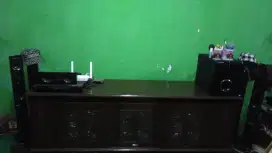 Di jual cepat 1 set home theater + meja tv jati