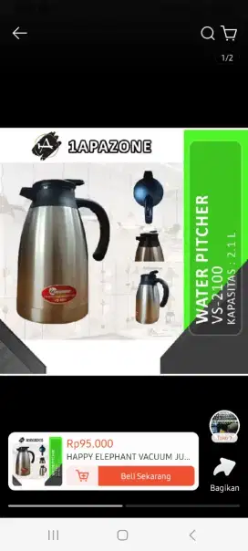 Jual thermos happy elephant  air uk. Besar stanless stell 2,1 liter