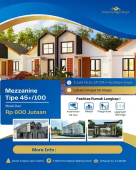 Rumah type 45 Mezzanine di Bojong City, dekat stasiun