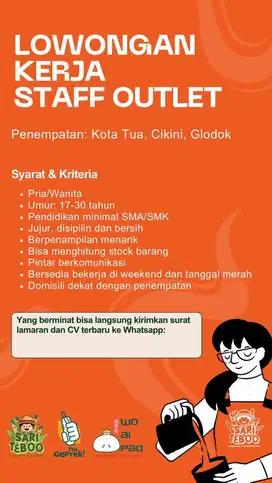 Lowongan Kerja Staff Toko Makanan & Minuman
