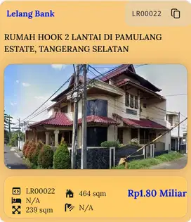 RUMAH 2 LANTAI (HOOK) , PAMULANG, TANGERANG SELATAN