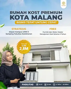 Kost Malang Eksklusif 2 Lantai Tirto Landungsari depan Kampus UMM