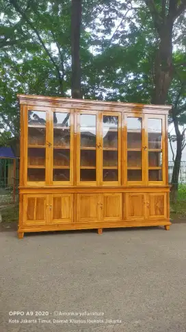 Lemari hias pajangan rak buku kayu jati
