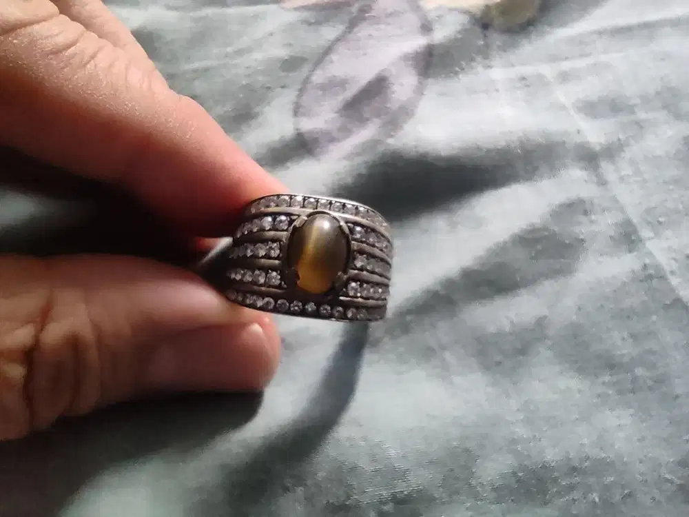 Cincin Perak Solid Swarovski + Batu Opal Tali Golden