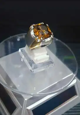 Natural Batu Cincin Madeira Madu Api Citrin Quartz Ring Perak Custom