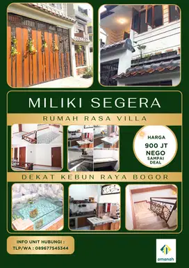 Rumah Dua Lantai Rasa Villa Dekat Kebun Raya Bogor Dan SHM IMB