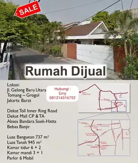 Di Jual Rumah Tomang, Jakarta Barat Luas 945M2