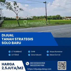 Dijual tanah industri sangat strategis lokasi Solo baru luas 10886m