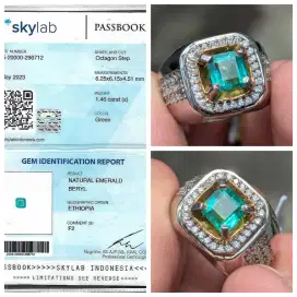 natural 1.46 cts emerald beryl zamrud ring perak sertifikat SKY lab