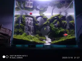 Aquascape aquarium air terjun pasir double