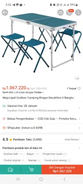 Meja lipat dan kursi lipat camping portable quechua decathlon