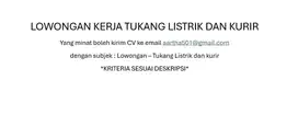 LOWONGAN KERJA TUKANG LISTRIK DAN KURIR