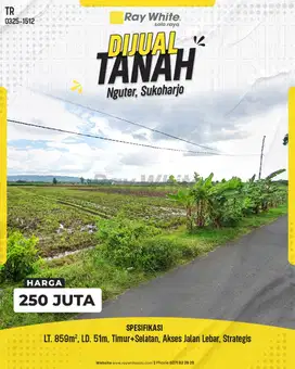 Dijual Tanah Sawah di Nguter, Sukoharjo