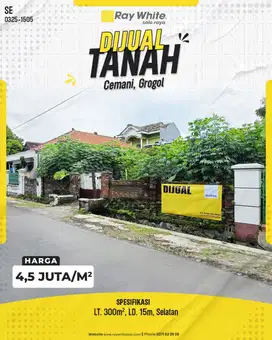 Dijual Tanah di Cemani Grogol cocok dibangun Rumah