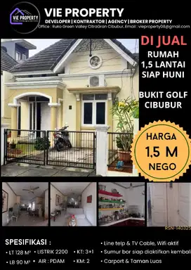 Dijual Cepat rumah siap huni 1,5 lantai di Bukit Golf Cibubur