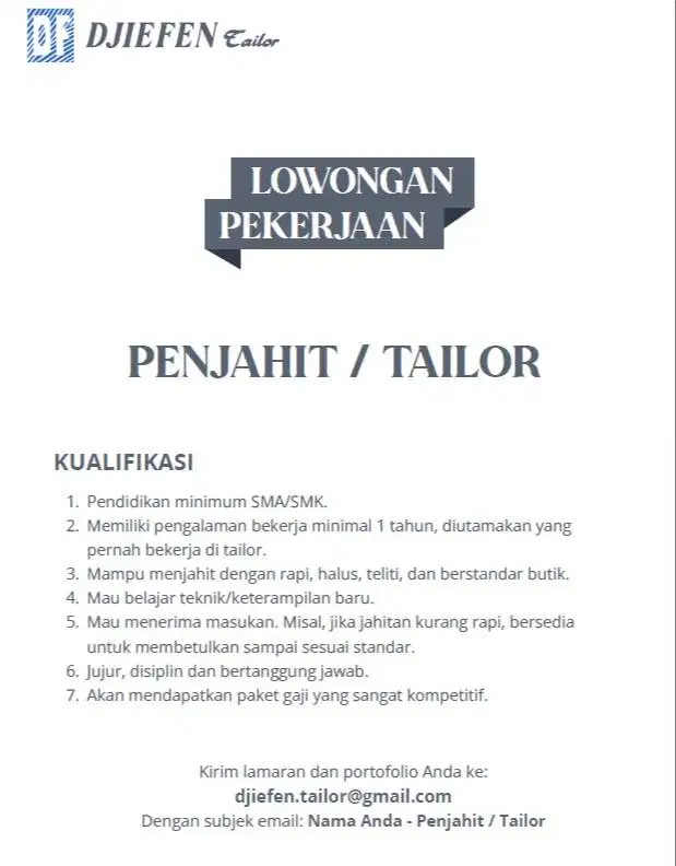 Penjahit Halus / Tailor