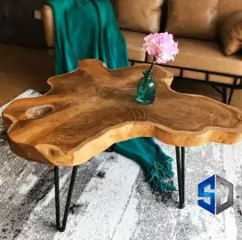 Table meja estetik akar kayu jati kepala kayu utuh elegant modern
