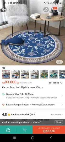 KARPET BULAT ANTI SLIP DIAMETER 100 CM
