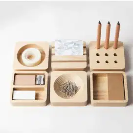 Wooden Stationery Desk Organizer Tempat Alat Tulis dan Perlengkapan