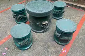 Meja bangku teras keramik terakota naga oriental