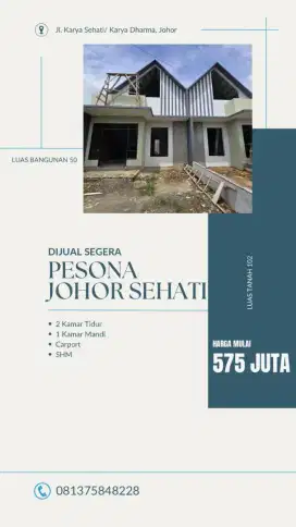 DIJUAL SEGERA RUMAH DESIGN MEWAH MINIMALIS DI MEDAN JOHOR