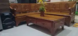 JUAL CEPAT FURNITURE JATI SATU SET MEJA KURSI JATI MODEL L BISA NEGO