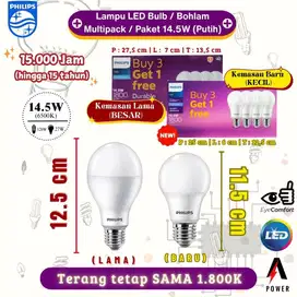 Philips - Lampu LED Bulb/Bohlam Multipack 14,5W (Putih) - Lama (Besar)