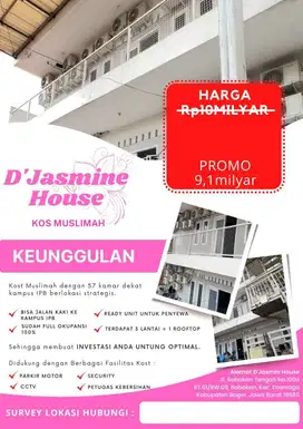 Jual Cepat  Rumah kost Putri IPB BOGOR dengan 57 Kamar, Terisi Penuh