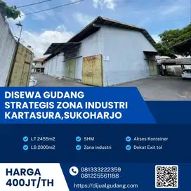 Disewakan Gudang Zona Industri Luas 2455m2 Lokasi Pabelan Kartasura