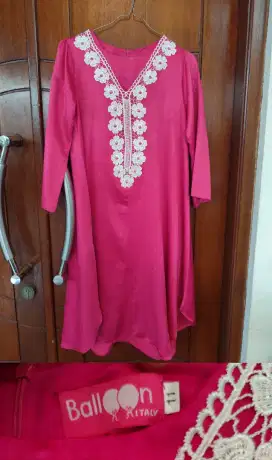 Gamis Tunik Anak Lebaran Balloon Pink Fuschia Mewah