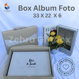 Box Album Foto Kulit Sintetis Wallpaper Motif Bunga Ukuran 33 X 22 X 6