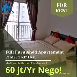 Sewa apartemen 2 BR 60 m2 di Mediterania Garden 2 Tj Duren Furnished!