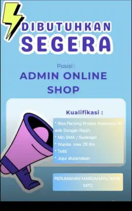 Terisi ADMIN ONLINE SHOP PACKING MARGAHAYU METRO