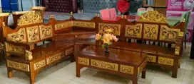 2 Set Kursi Tamu Jati Pojok Ukir Jumbo Dan Minimalis