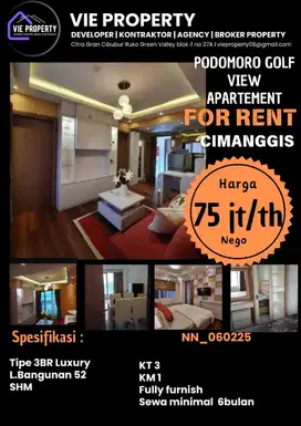 APARTEMEN RAPI FULLY FURNISHED DISEWAKAN MURAH PGV CIMANGGIS